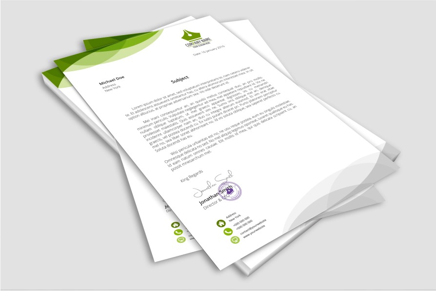 Letterhead, size A4 (29.7 cm × 21 cm) Wood Free paper, 80gsm.